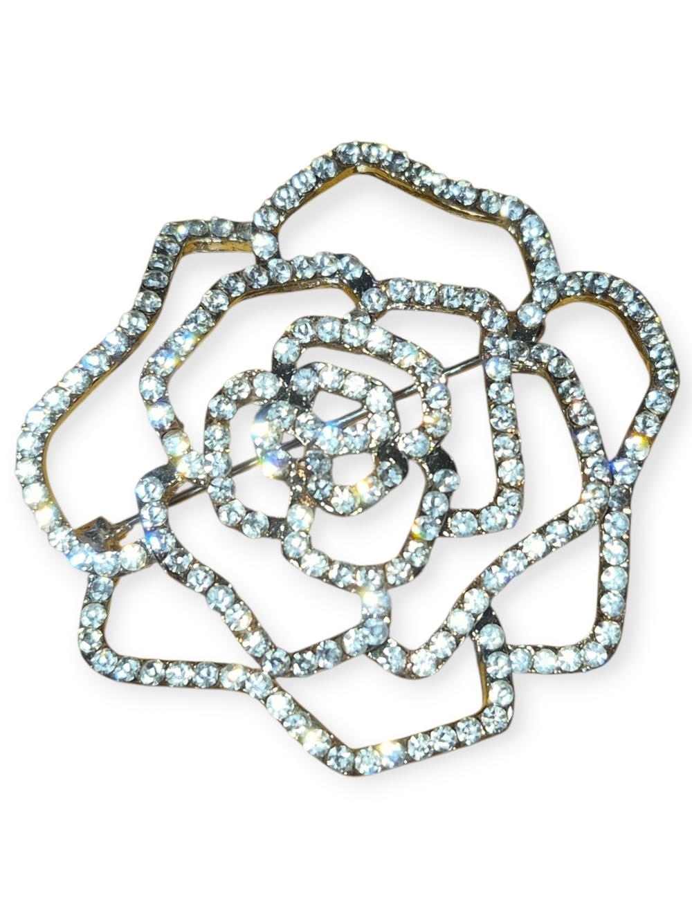 Vintage Crystal Rose Brooch - Sparkling Clear Rhinestone Flower  NWOT